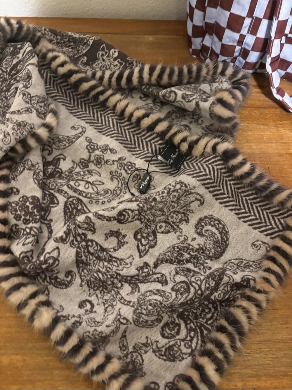 Belle Fare Wool & Cashmere Mink Fur-trim Scarf New